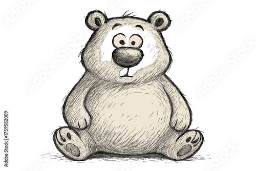 Round illustration bear charm belly hatching imperfect lines vector style adding doodle