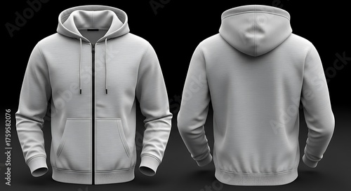3D mockup of a light gray color of Men Zipper Hoodie