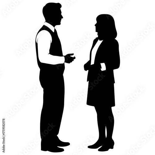 Business People Conversation Silhouette Vector Illustration, 
Corporate Man and Woman Communicating or Negotiating Icon, communication, meeting, negotiation, teamwork, consulting, interviews