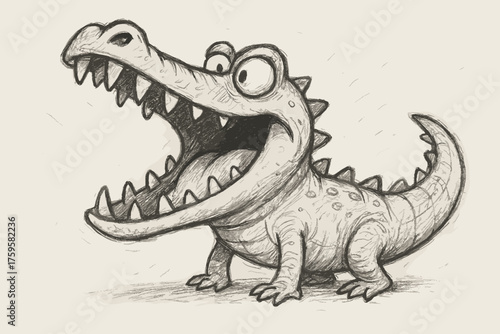 Crocodile lines tiny proportions sketch cartoon illustration playful vector humorous rough
