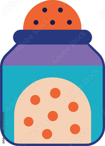 Charming Colorful Spice Jar Vector Illustration Kitchen Seasoning Container with a Fun and Whimsical Design. Food Seasoning Icon