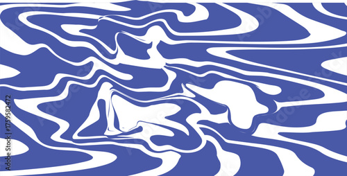 Blue wavy lines abstract background. Trendy psychedelic retro style backdrop. Waves, swirl and twirl pattern. Twisted distorted vector. Y2k aesthetic design concept