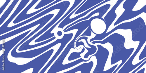 Blue wavy lines abstract background. Trendy psychedelic retro style backdrop. Waves, swirl and twirl pattern. Twisted distorted vector. Y2k aesthetic design concept