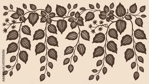 Elegant botanical design element with detailed leaves and branches for vintage invitations or sophisticated branding projects and nature inspired decor