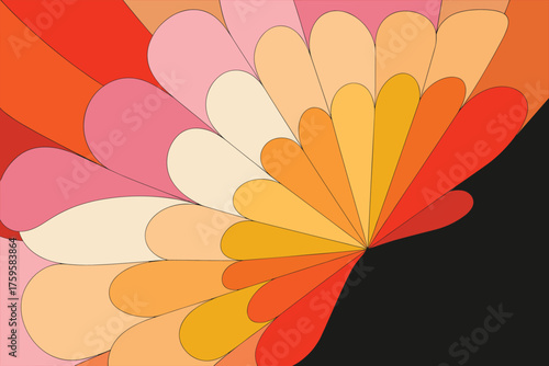 Abstract Retro Floral Petal Pattern With Warm Color Gradient And Black Background beautiful bloom