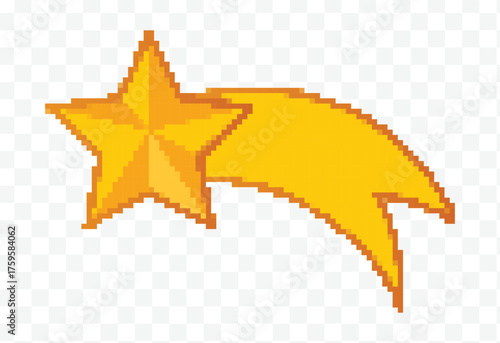 Golden pixel art shooting star with glowing tail trail