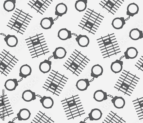 Seamless pattern with handcuffs and prison bars concept