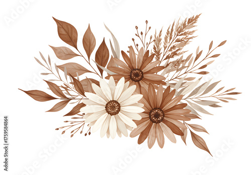 Elegant Floral Bouquet With Neutral Earth Tones Isolated On A Transparent Background