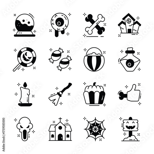 Bundle of halloween themed icons in modern design style