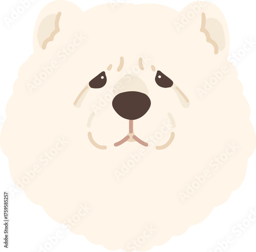Simple and adorable white Chow Chow dog illustration front head flat colored