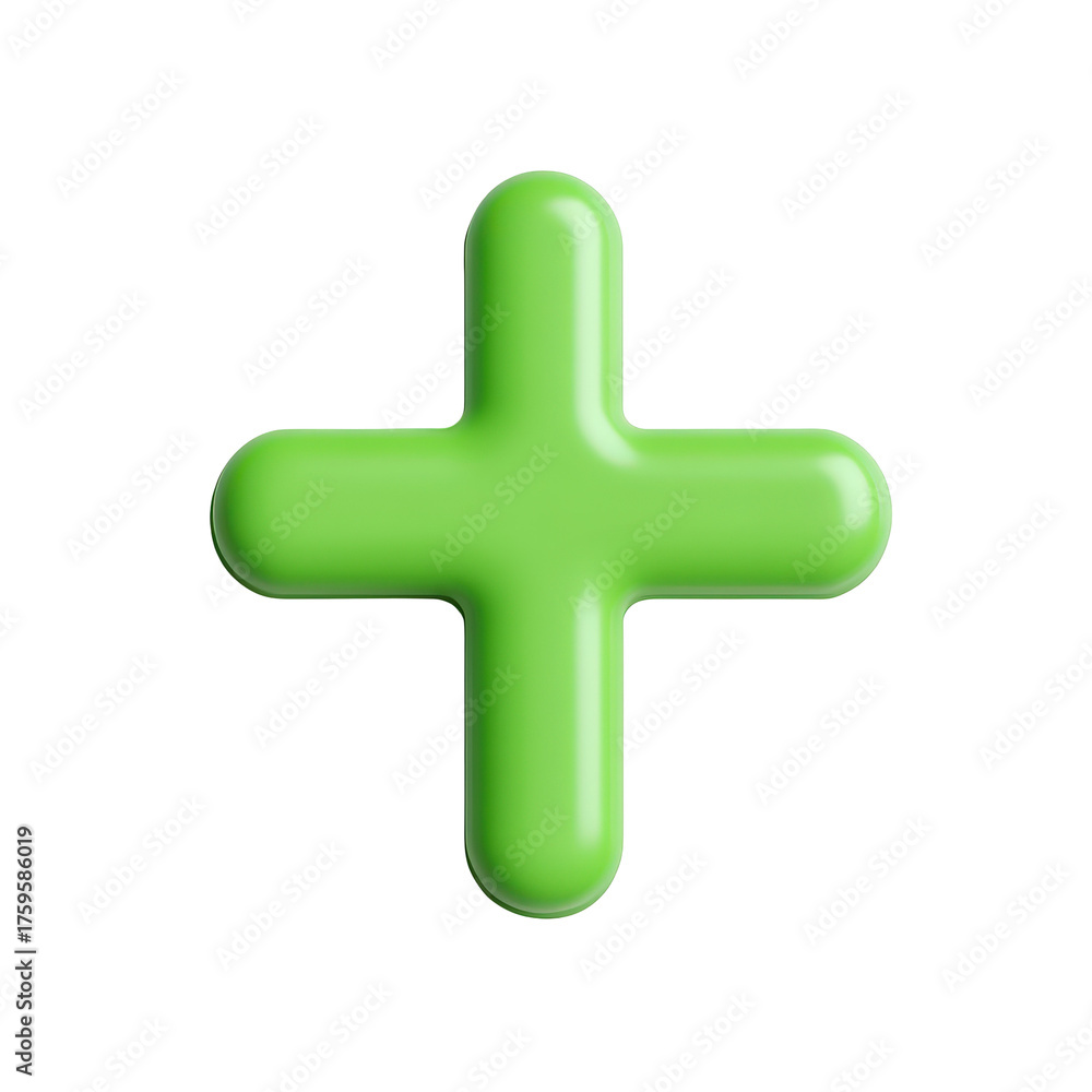 Fototapeta premium Bright Green Plus Sign Symbol on a Glossy Background