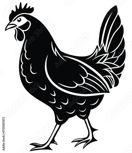 Elegant Black and White Chicken Vector Illustration Farm Animal Poultry Design with Clean Lines Perfect for Logos and Graphics Related to Agriculture