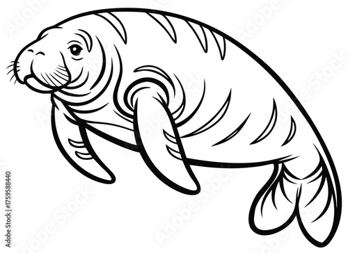 Elegant Manatee Illustration in Black and White Sea Cow Artwork Simple Design for Conservation Projects Educational Resources and Marine Life Awareness Graphics