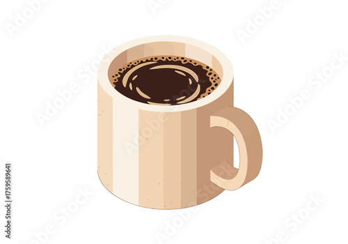 Cup of hot coffee in isometric view