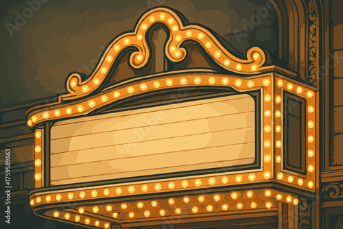 Vintage ornate bulbs marquee trim vector illustration curved theater nostalgic edges warmly