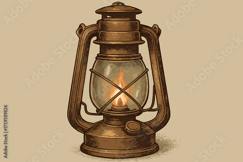 Highlights illustration antique chamber glass lantern nostalgic brass flame vector