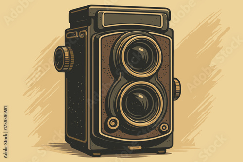 Leather retro lens illustration highlighted body vector reflex dials camera textured twin