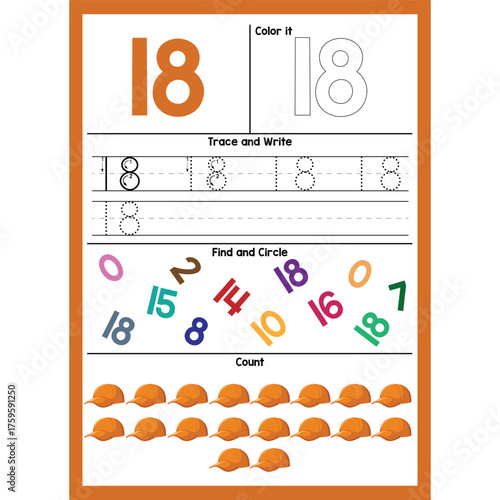 Number worksheet for kids Eighteen