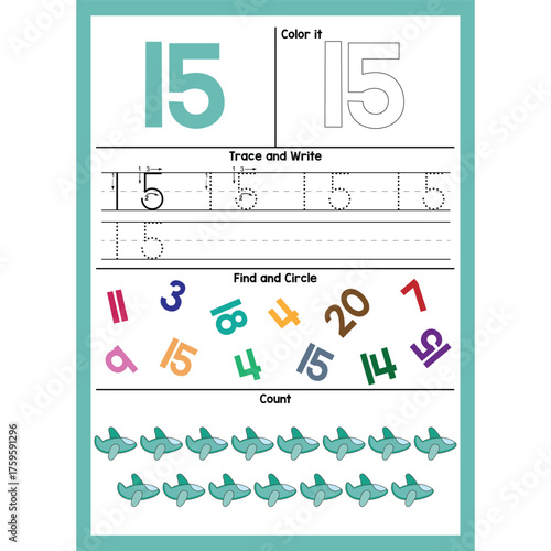Number worksheet for kids Fifteen