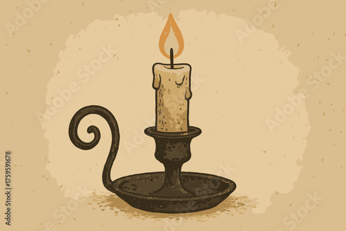 Retro uneven iron form candlestick vector glow muted finish illustration handmade rustic