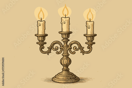 Retro softly illustration shading vector vintage details glow ornate candelabra muted