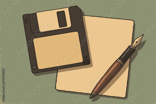 Textured retro vector old floppy disk illustration nostalgic flat colors