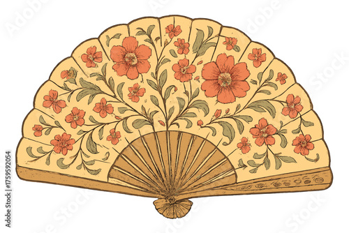 Vintage retro hand handfan colors muted ornate shading vector illustration floral