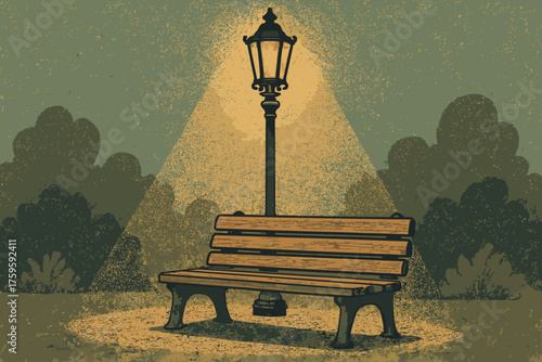 Illustration palette glow post lanternpost vintage vector muted shading lantern park scene