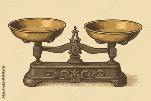 Illustration vector scale tabletop balance muted tones textured shading vintage