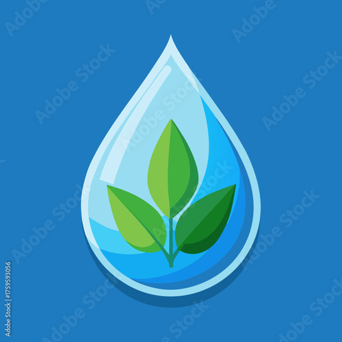 A water droplet with leaves inside illustrating environment
