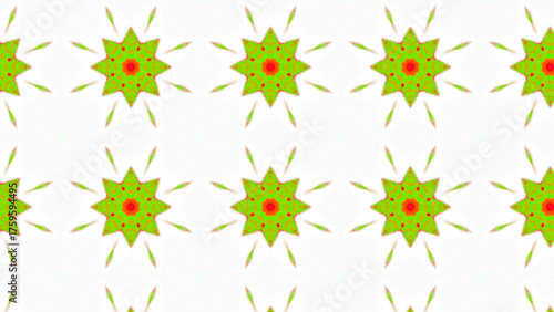 Seamless psychedelic kaleidoscope pattern with neon green, pink and orange mandala symmetry