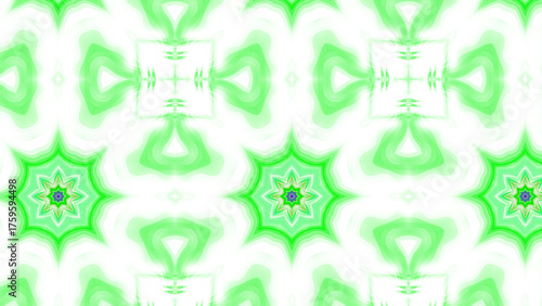 Seamless psychedelic kaleidoscope pattern with neon green, pink and orange mandala symmetry