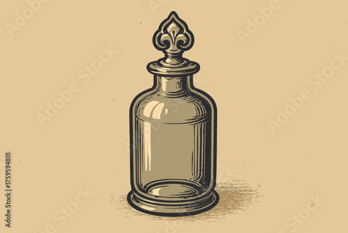 Against vector vintage background curved illustration apothecary jar surface placed reflections ornate