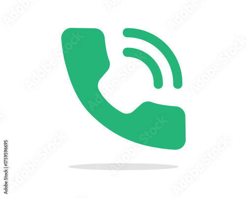 Green vector phone icon with signal waves and subtle shadow—ideal for mobile UI, contact interfaces, and voice communication signage in civic, legal, and public-facing systems