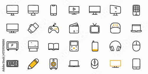Tech doodle icons bring a modern, playful vibe to your project, featuring computers, phones, and gaming controllers for a visually engaging digital experience