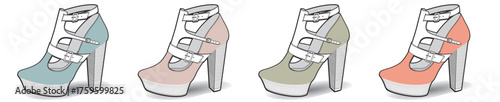 A stylish collection of women's high-heeled platform sandals in four beautiful pastel colors for a fashionable summer look