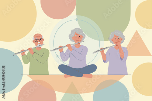 Seniors playing flutes enjoying music and a new hobby Lifelong learning for wellbeing