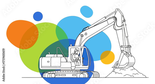 Excavator and operator at a construction site symbolizing industry progress and development