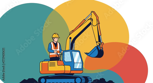Worker operating excavator on a job site symbolizing industry construction and development