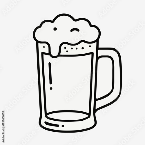 Hand-drawn beer mug with foam on white background  