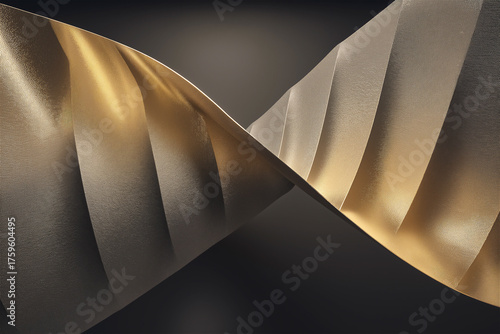 Abstract golden metallic folded background with soft light and shadows, concept of luxury, texture and elegant minimalism.