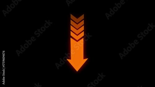 Glowing Moving Down Arrow on a Black Background 