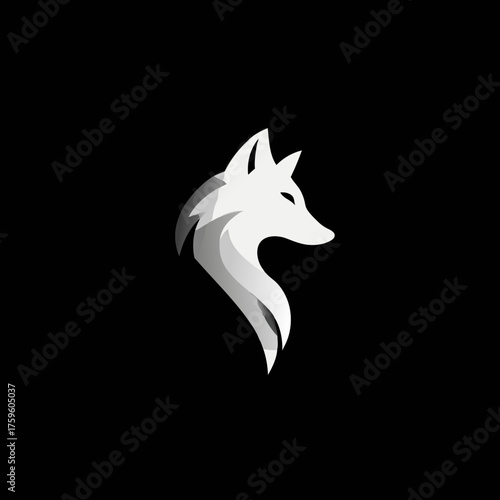 Sleek geometric white fox head profile illustration. Modern abstract animal logo icon design on dark background.