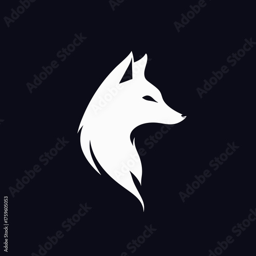 Modern white fox head silhouette logo design, elegant animal profile graphic on dark background, sleek minimalist vector illustration.