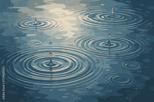 Reflections cloudy sky life simple soft ripples illustration puddle vector falling raindrop