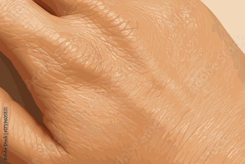 Tiny lifelike back closeup pores details hand folds illustration skin photorealistic vector