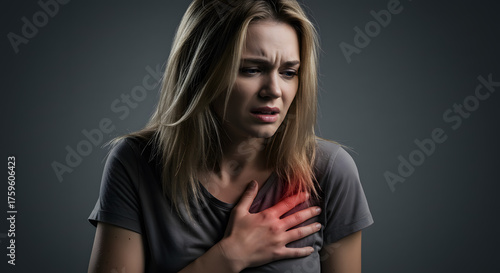 Woman Holding Chest in Pain