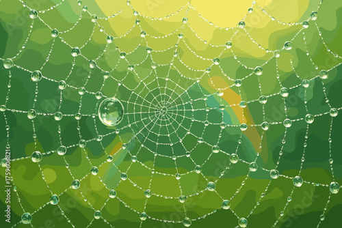 Scattering dewy vector early droplets multiple softly light dew spiderweb illustration illumination