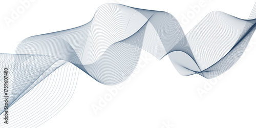 Dynamic minimal smoke  flow sound line. Abstract glowing white blend line smooth flow soundwave curve energy gradient vector futuristic digital outline line science design.	