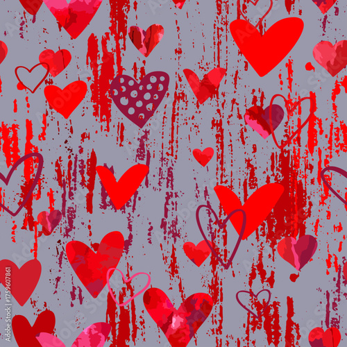 Seamless vector pattern with beautiful red hearts. Love background.